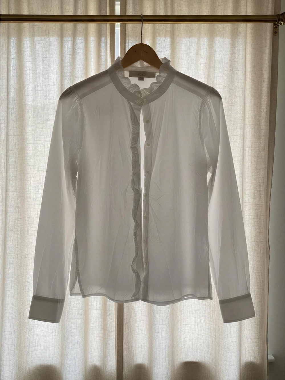 LOFT White Ruffled Button-Up Blouse